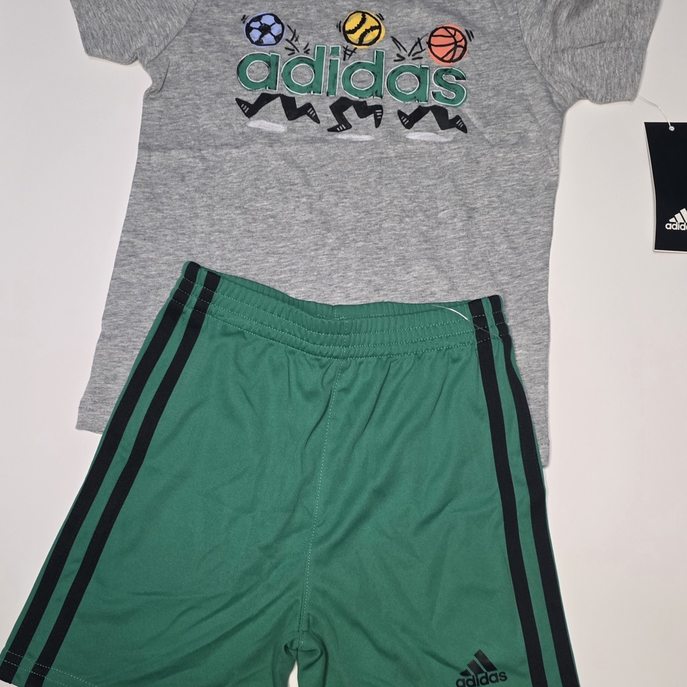 Adidas Gray Tee and Green Shorts Set